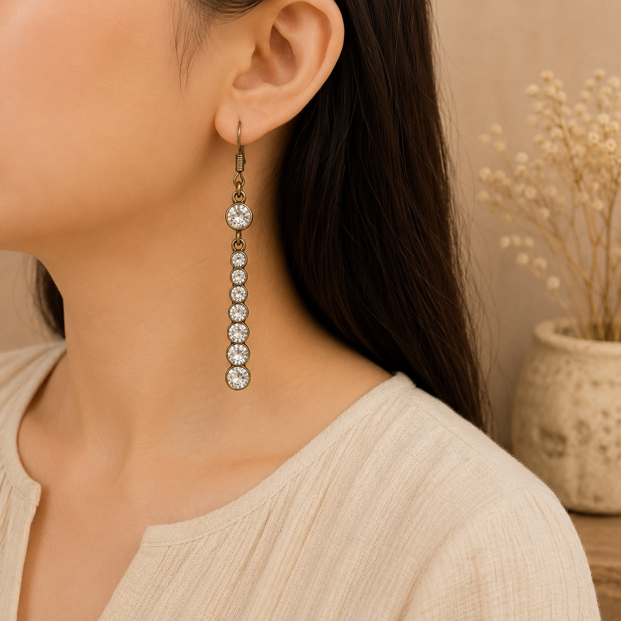 Vintage Elegant Drop Earrings 復古閃鑽垂墜耳環