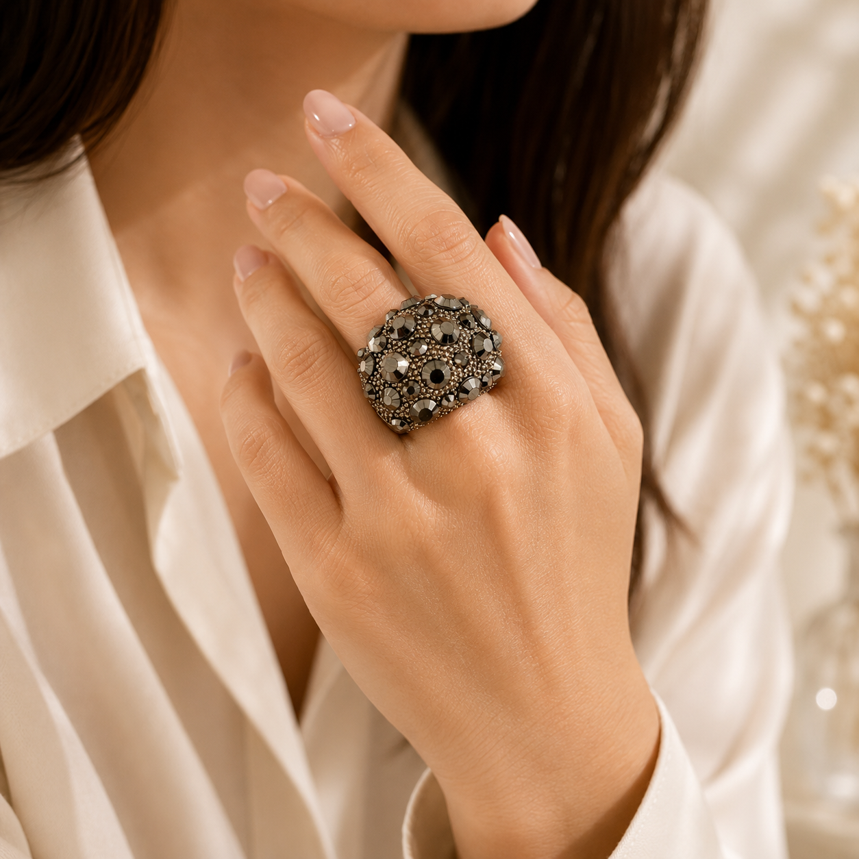 Gold-Tone Crystal Dome Cocktail Ring