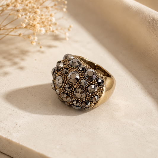 Gold-Tone Crystal Dome Cocktail Ring