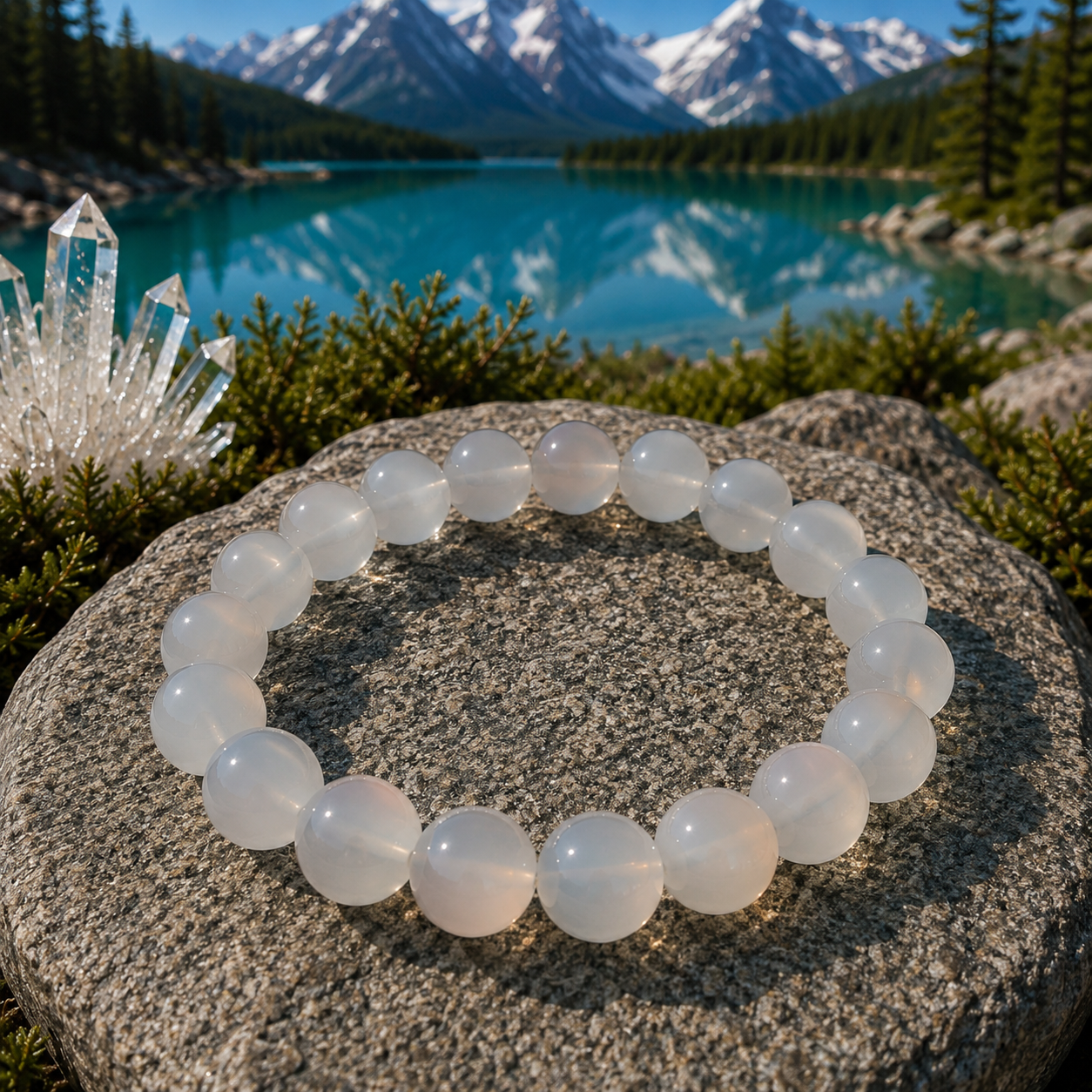 Brazil White Chalcedony White Dot Bracelet 巴西白玉髓圓珠手鏈
