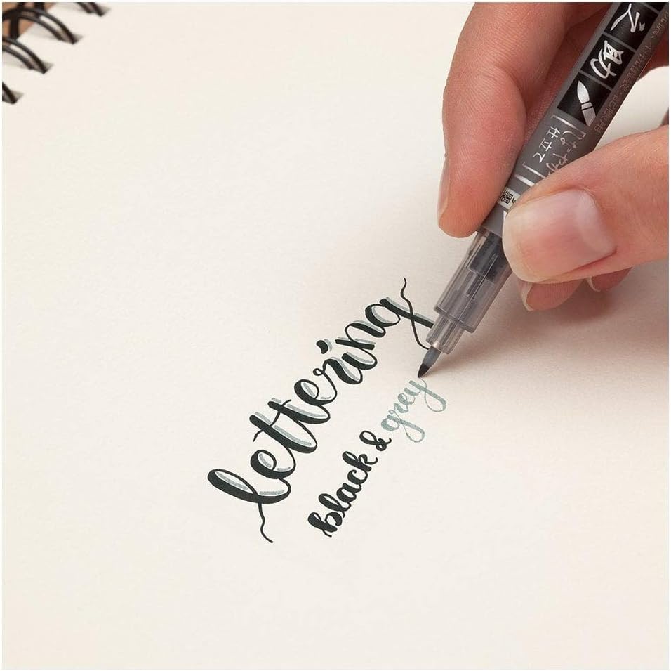 Tombow筆之助雙頭書法筆 Fudenosuke Brush Pen Twin Tip, Black & Gray